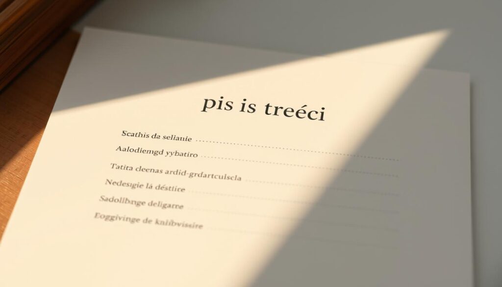 A high-resolution, real photography shot by iPhone 16 Pro Max of a minimalist, elegant "Spis treści" (Table of Contents) design. The layout features neatly arranged, sans-serif headings in a soft, muted color palette, with subtle gestural brush strokes adding depth and texture. The composition is balanced, with ample negative space to draw the eye to the core content. Warm, natural lighting casts gentle shadows, creating a sense of depth and dimensionality. The overall mood is one of clarity, organization, and professional polish, perfectly suited to illustrate the "Spis treści" section of the article.